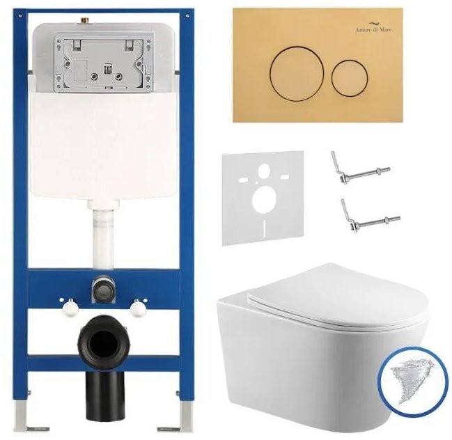 Комплект 6 в 1: инсталляция Amore di Mare QuickFit 50114 с подвесным унитазом Elsa Tornado P312-T и клавишей смыва 303G (QF303G312T)